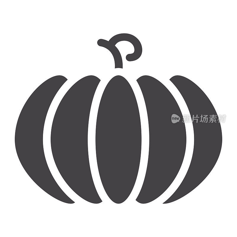 南瓜固体图标，水果和蔬菜，矢量图形，白色背景上的字形模式，eps 10。